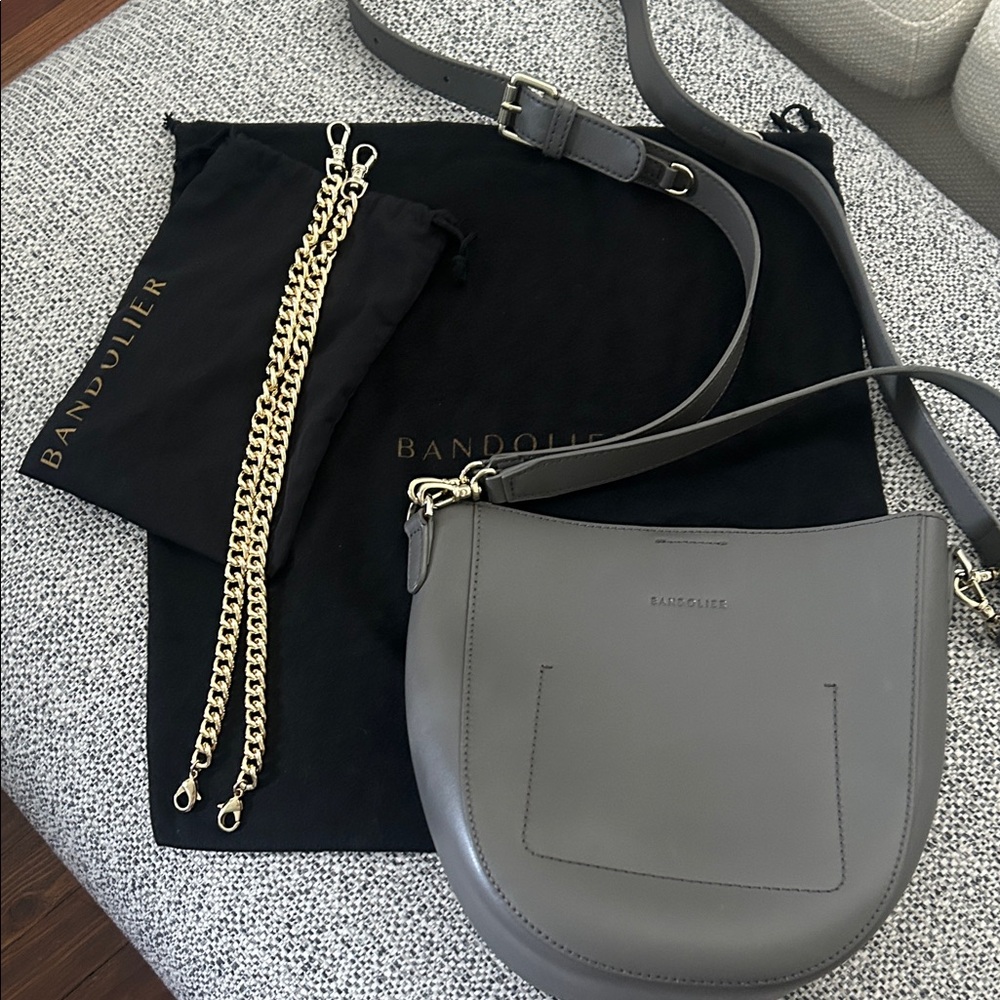 Bandolier Sloan Charcoal Crossbody Bag with Gold Accents